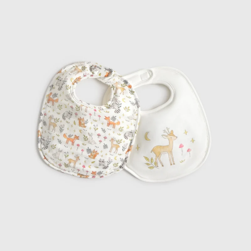 Set 2 baberos algodón gasa animales bosque Busc