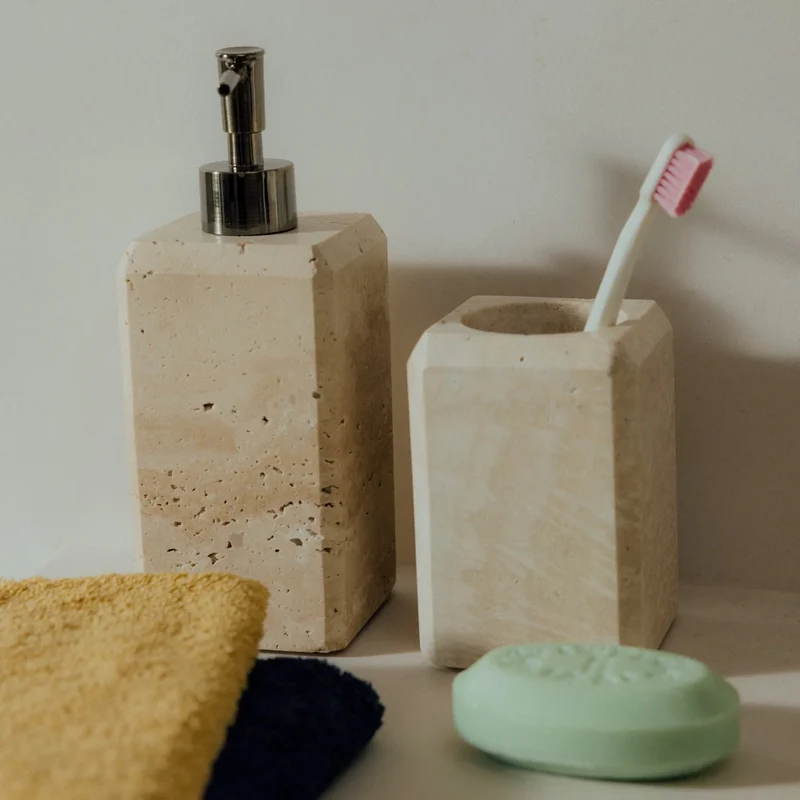 Dispensador jabón baño mármol travertino Travertinodi