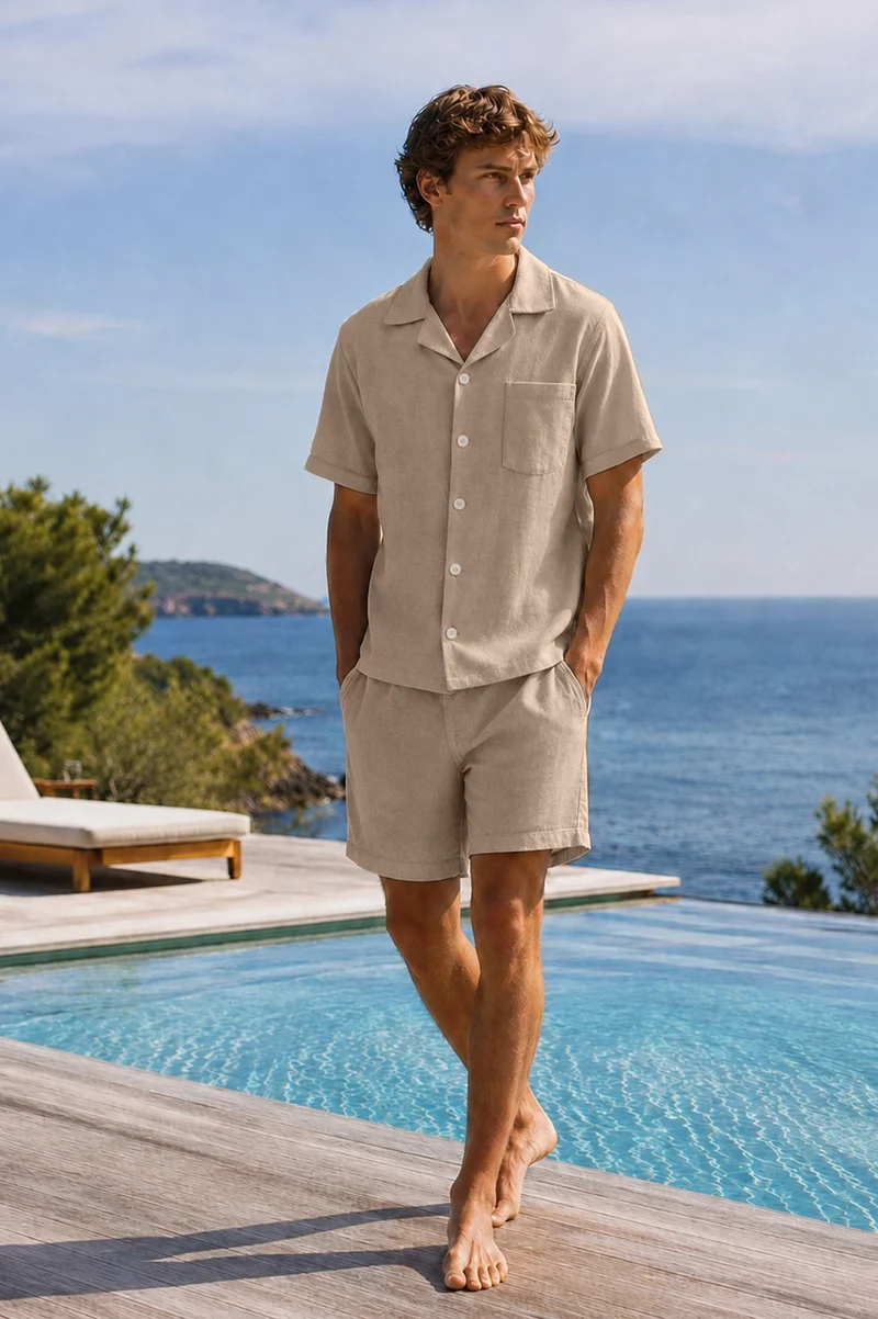 Conjunto de pijama corto para hombre en lino natural - Emanuel