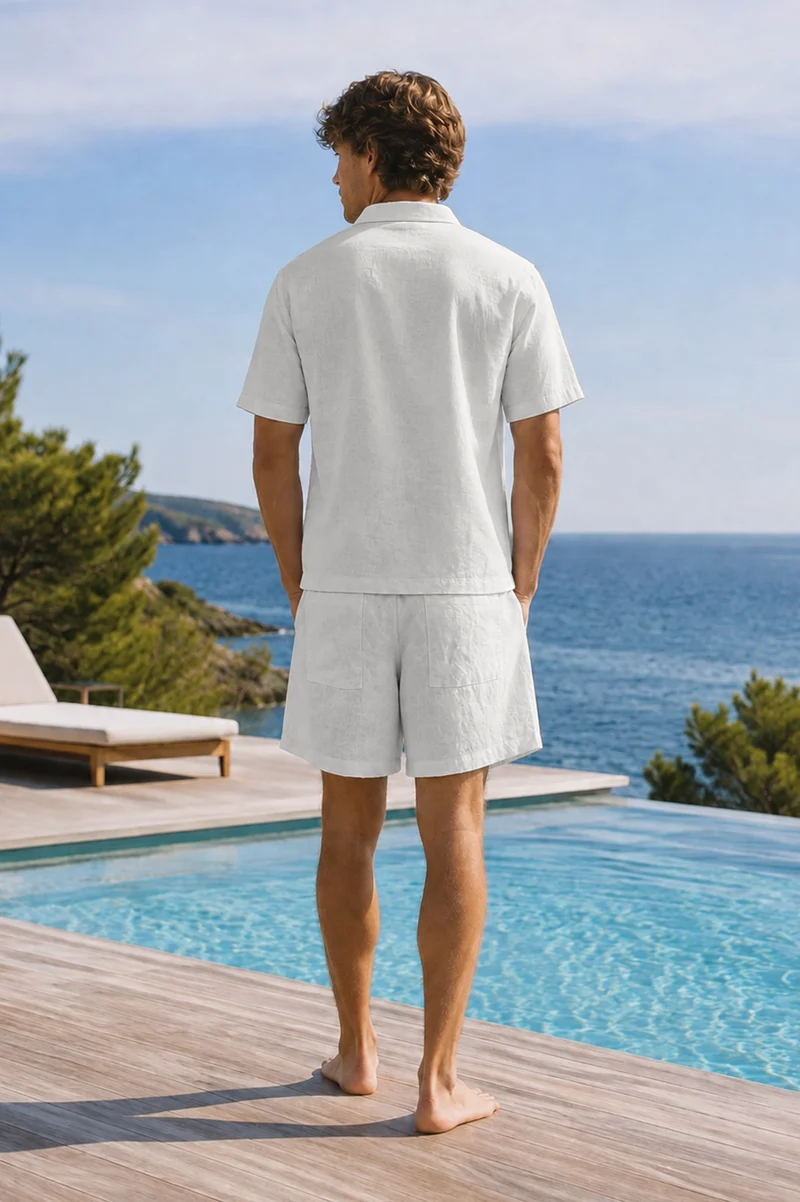 Conjunto de pijama corto para hombre en lino gris mineral - Emanuel