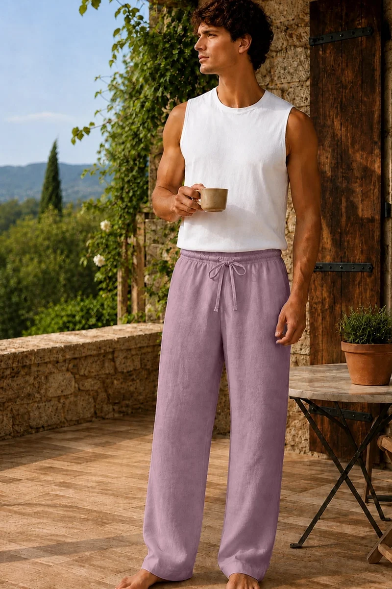 Pantalones de pijama hombre de lino lila - Diego