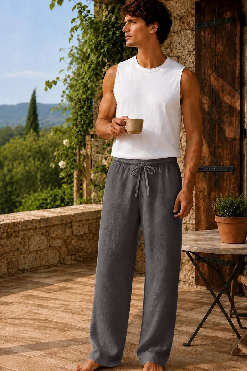 Pantalones de pijama hombre de lino gris plomo - Diego