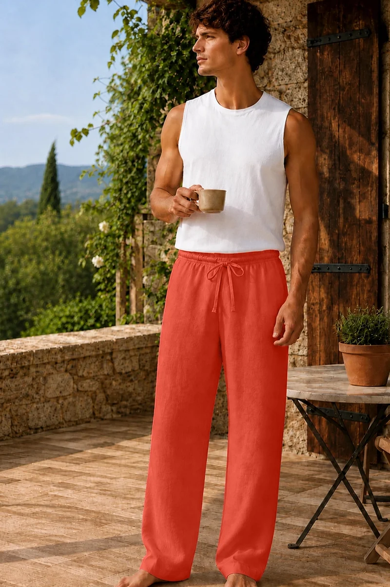 Pantalones de pijama hombre de lino coral - Diego