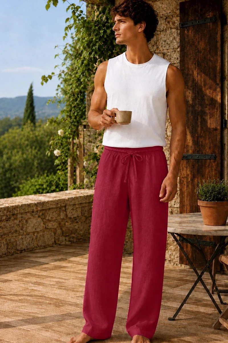 Pantalones de pijama hombre de lino burdeos - Diego