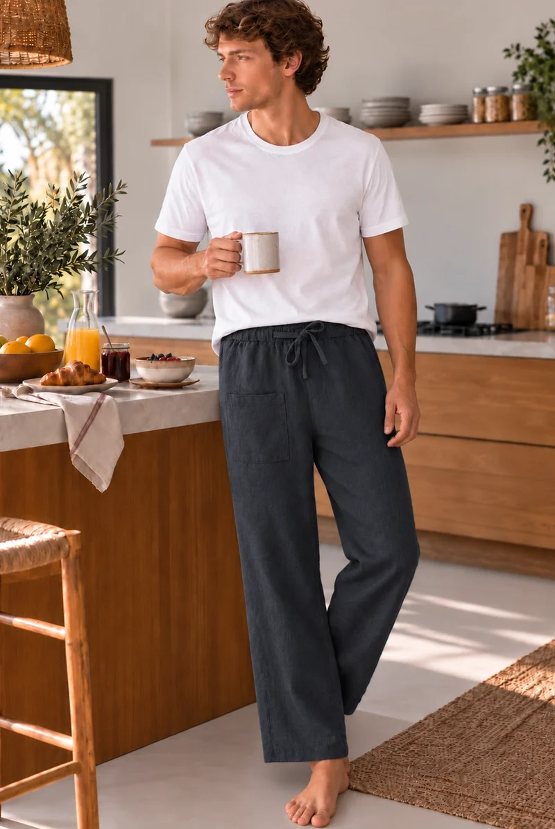 Pantalón de pijama de lino para hombre tinta negra - Ronaldo