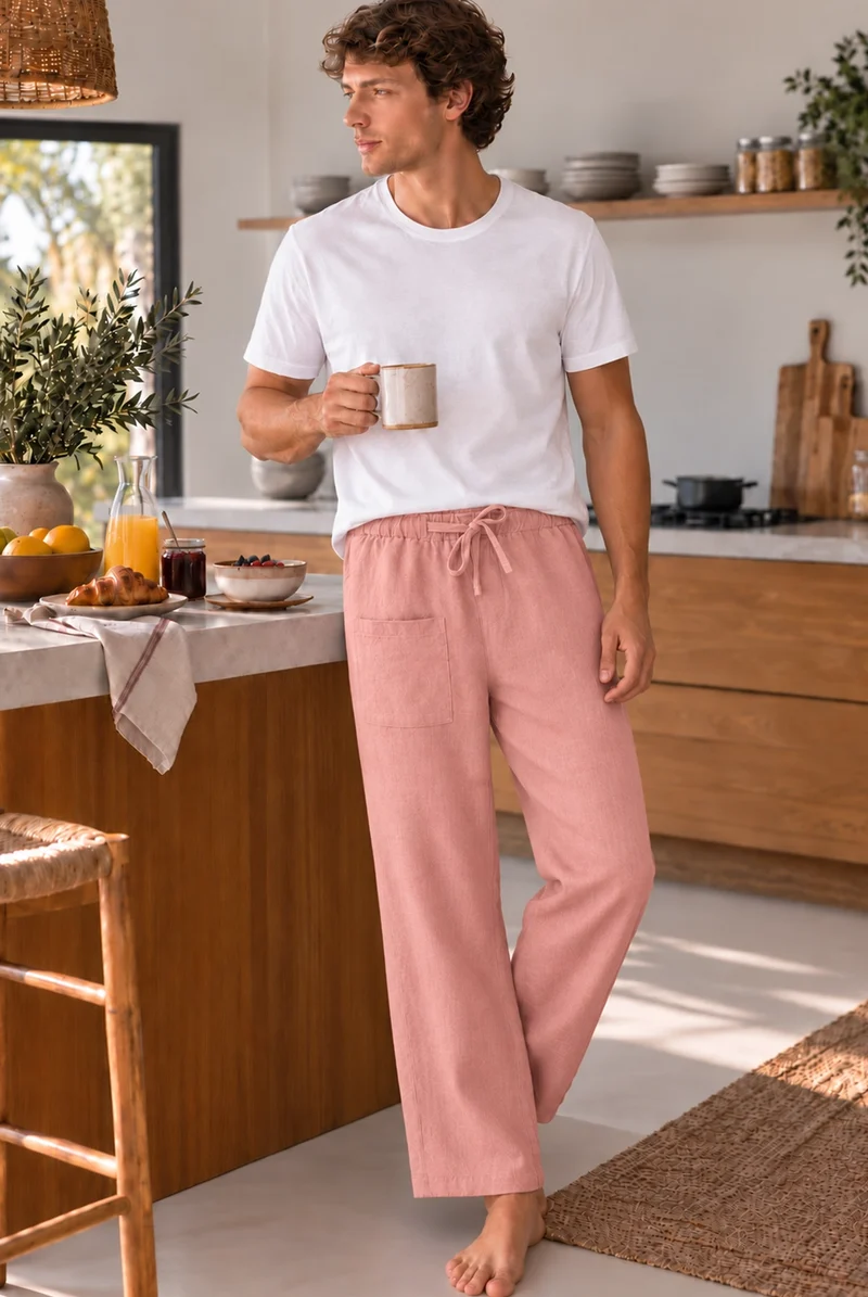 Pantalones de pijama para hombre en lino rosa - Ronaldo