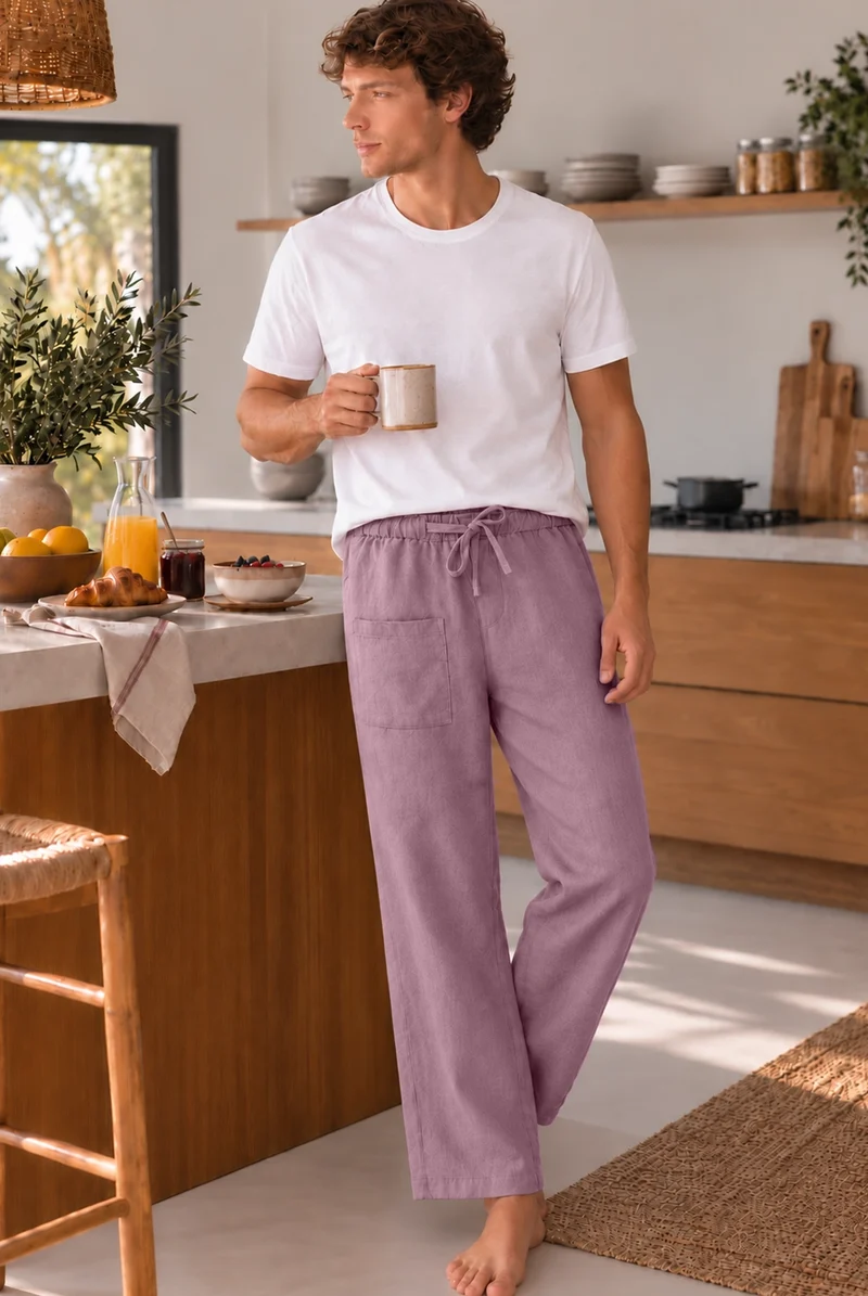 Pantalones de pijama para hombre en lino lila - Ronaldo