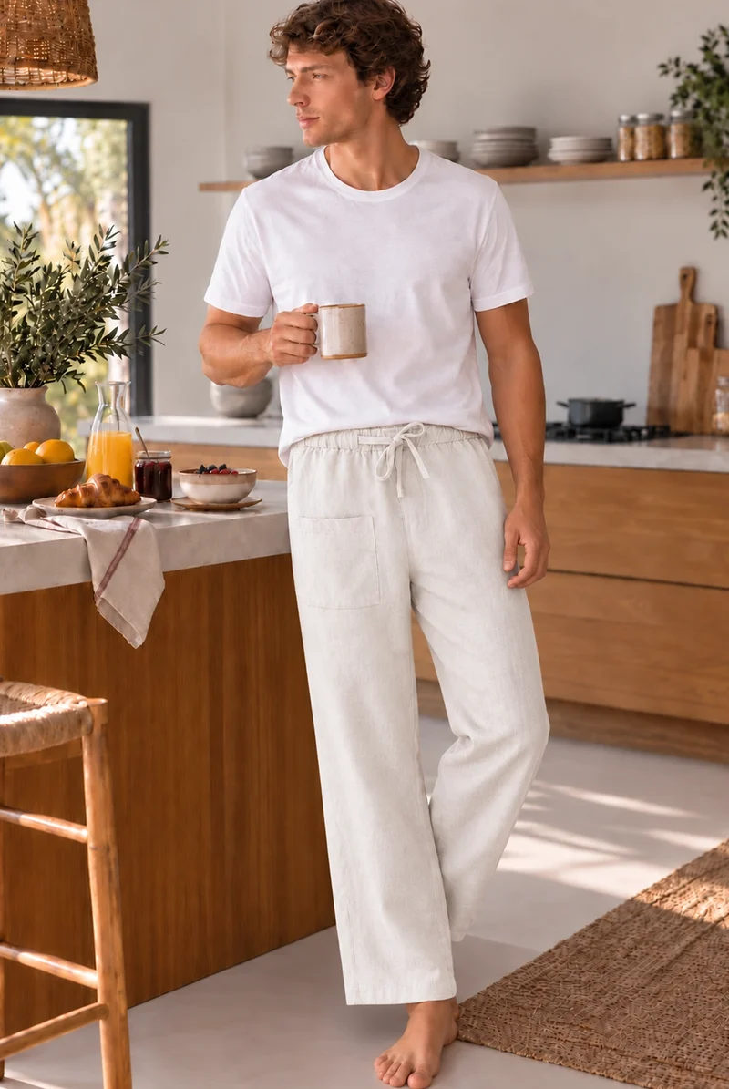 Pantalones de pijama para hombre en lino marfil - Ronaldo