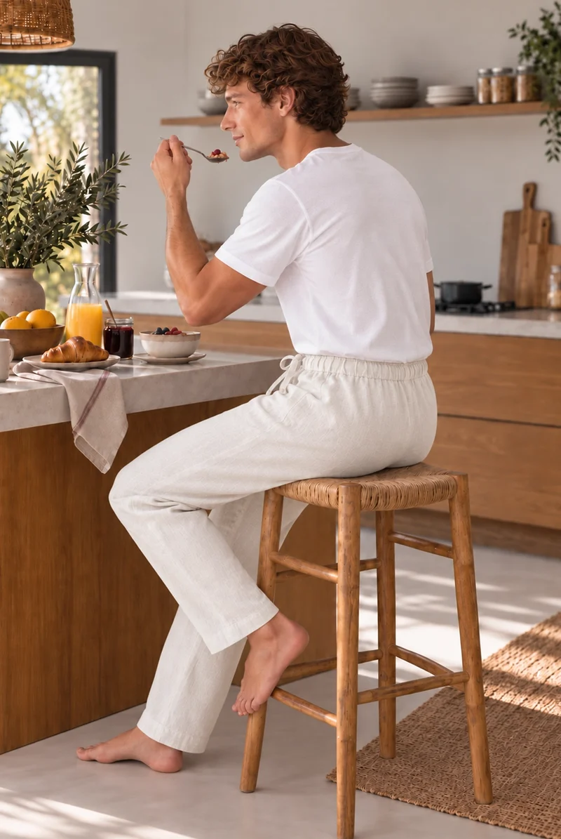 Pantalones de pijama para hombre en lino marfil - Ronaldo