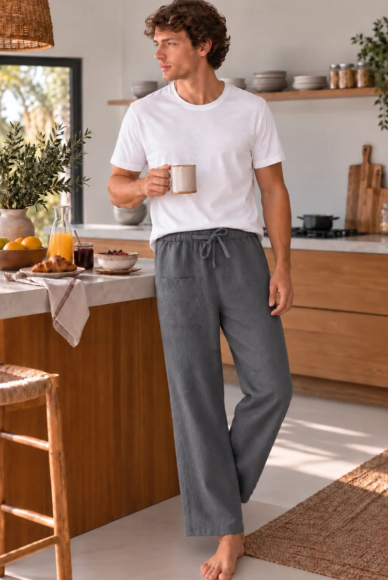 Pantalón de pijama para hombre en lino gris plomo - Ronaldo
