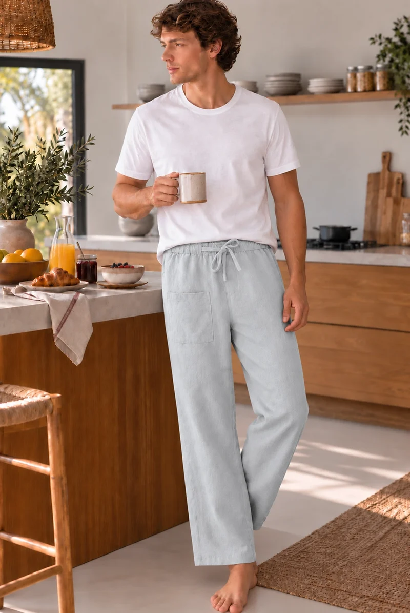 Pantalones de pijama para hombre en lino gris mineral - Ronaldo