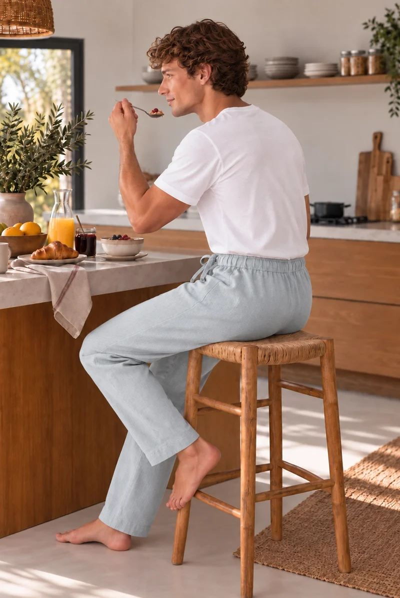 Pantalones de pijama para hombre en lino gris mineral - Ronaldo