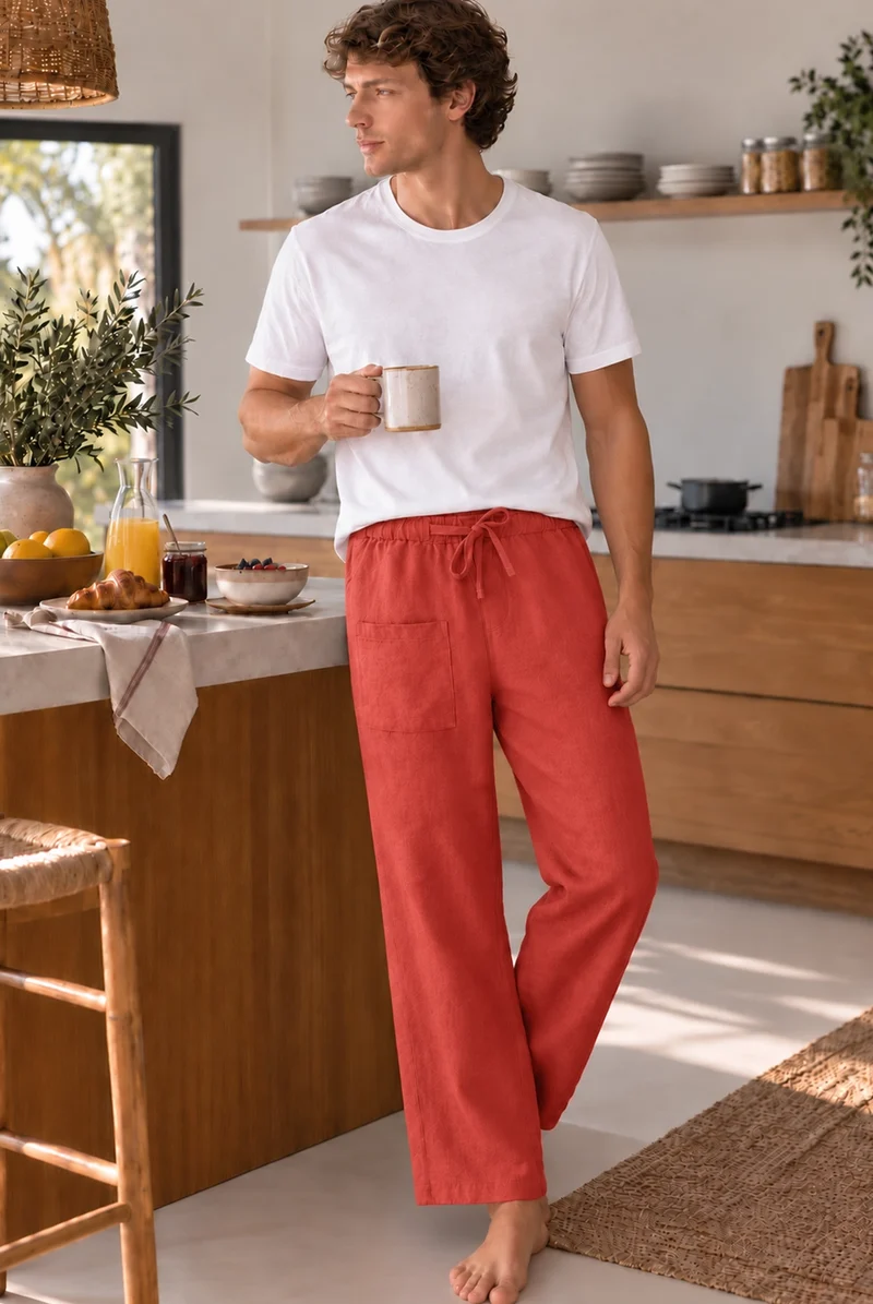 Pantalones de pijama para hombre en lino coral - Ronaldo