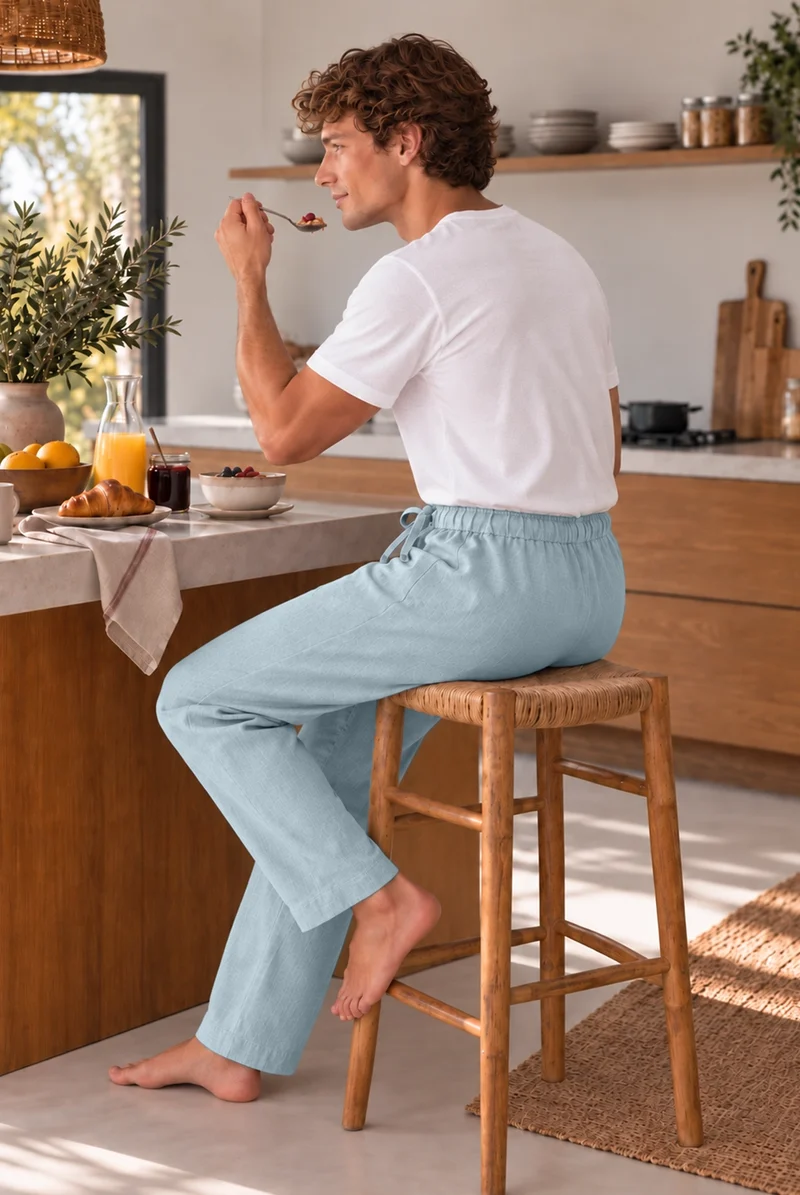 Pantalones de pijama para hombre en lino azul glaciar - Ronaldo