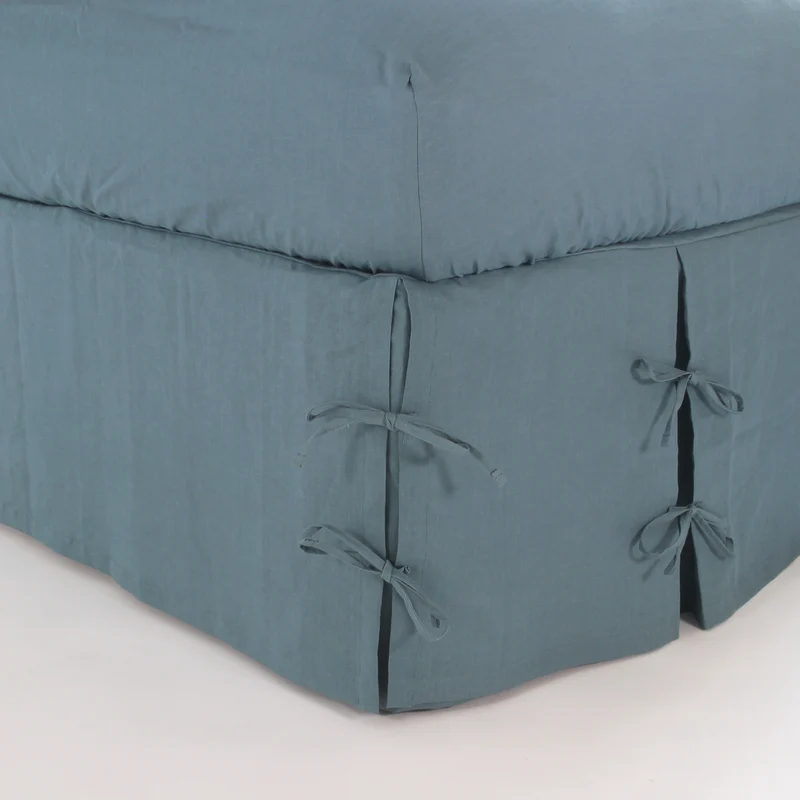 Cubre-somier con lazos de lino lavado azul francés