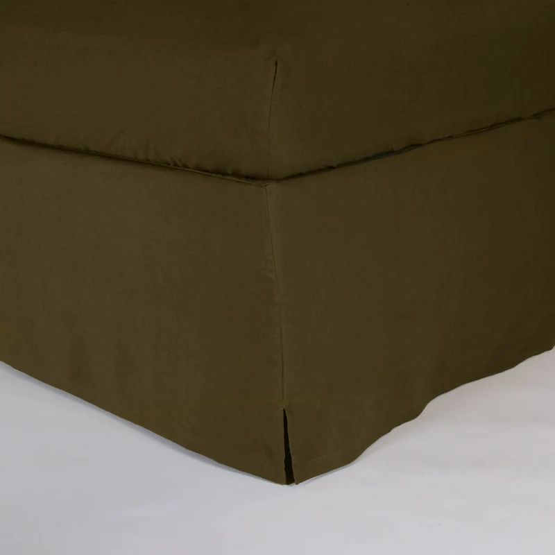Cubre-sommier con esquinas cerradas de lino lavado verde oliva