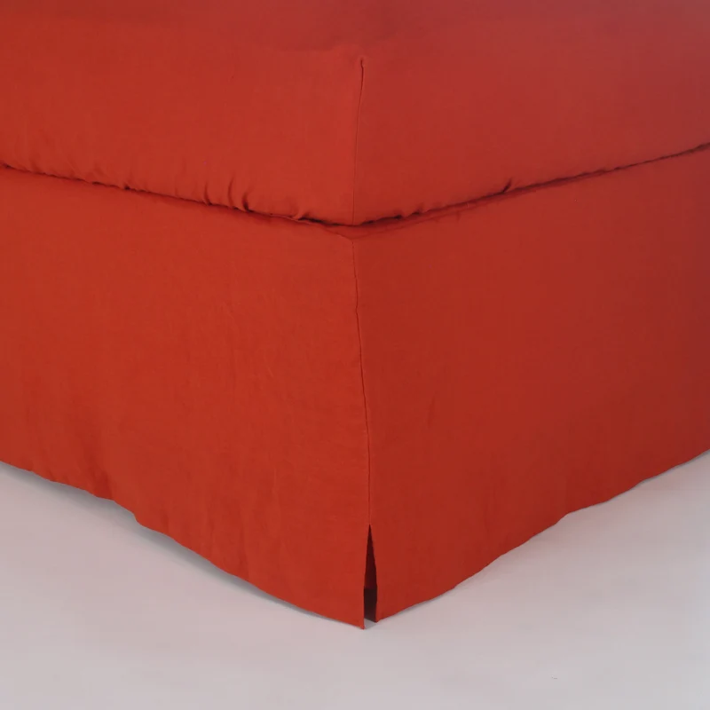 Cubre-sommier con esquinas cerradas de lino lavado coral