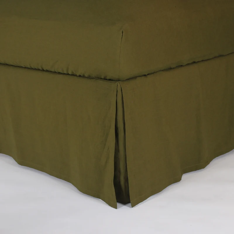 Cubre-sommier con esquinas abiertas de lino verde oliva