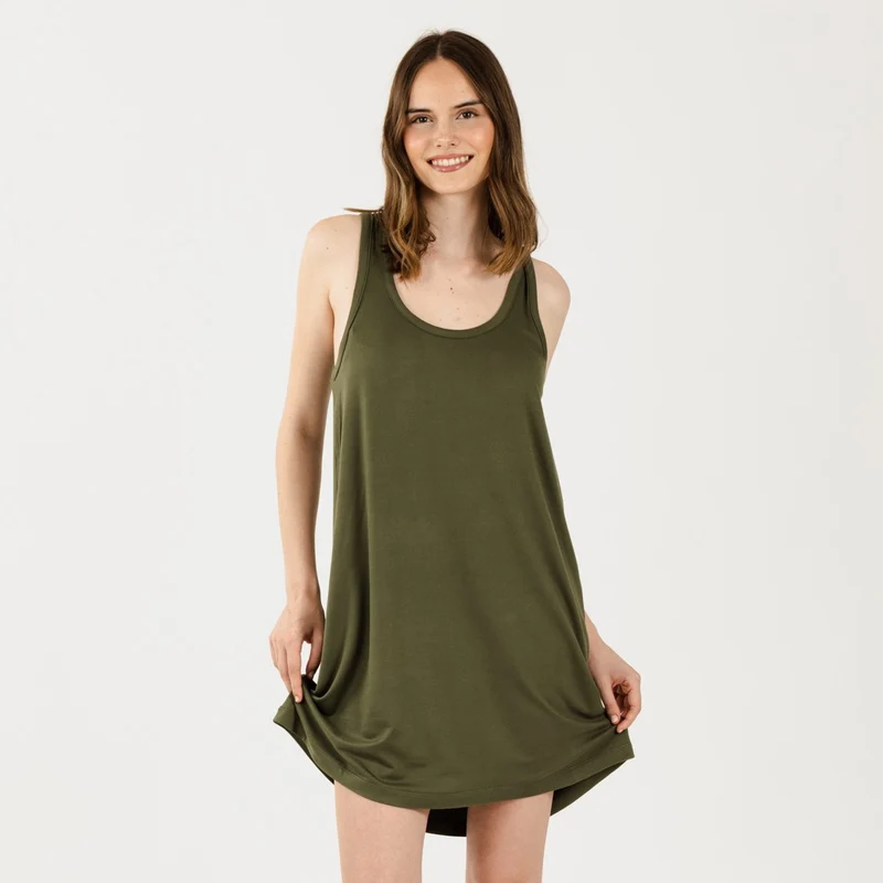 Camisón tirantes punto sedoso verde caceria