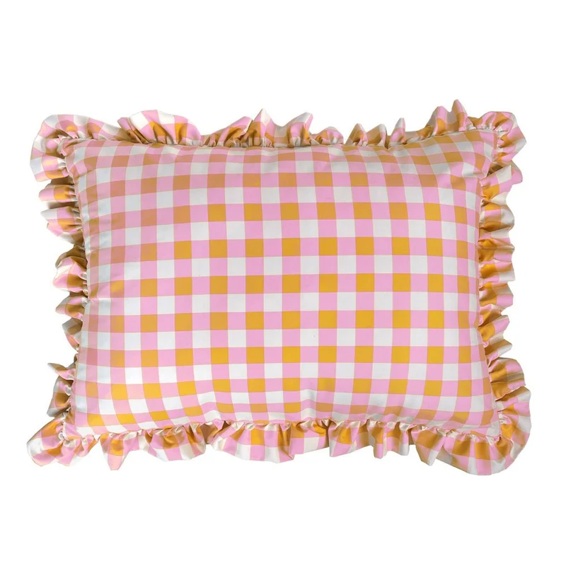 Funda cuadrante Infantil Vichy Rosa Amarillo con volante