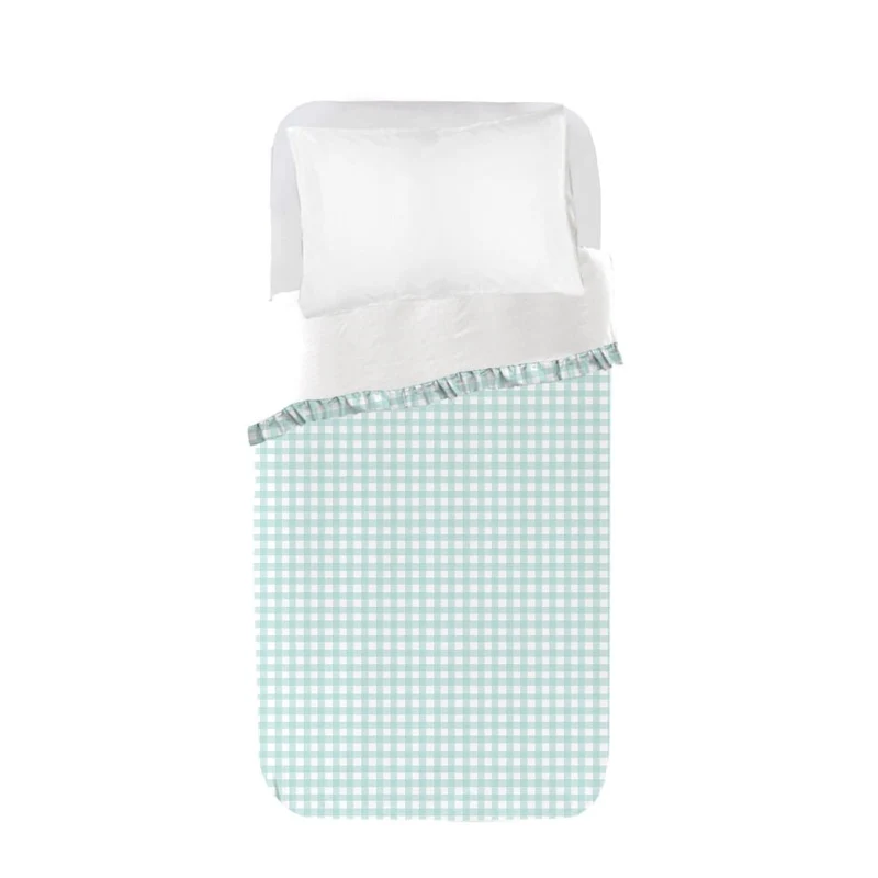 Funda nórdica Infantil Vichy Agua Marina con volante
