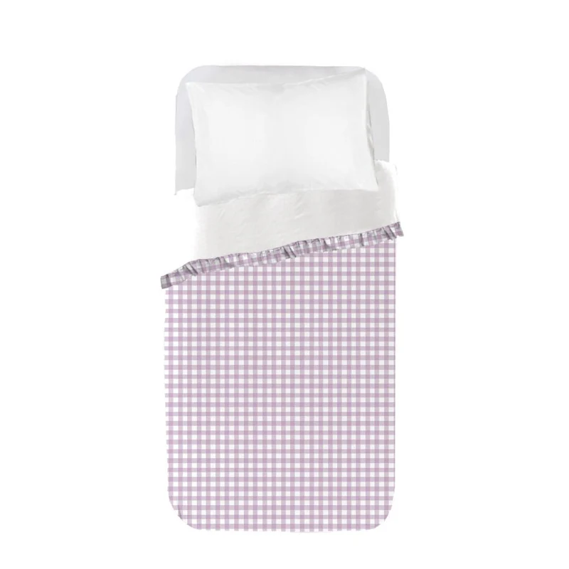 Funda nórdica Infantil Vichy Malva con volante