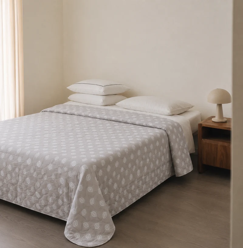 Colcha doble tela jacquard parallel gris claro