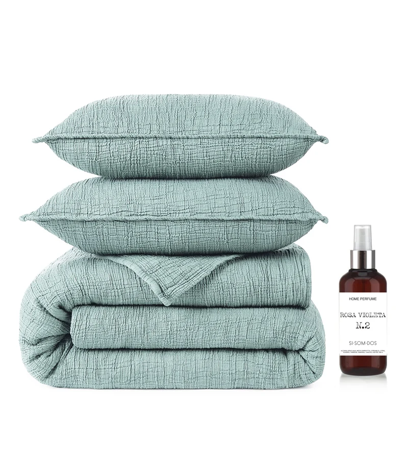 Pack : Funda nórdica Gasa mint + regalo perfume rosa / violeta