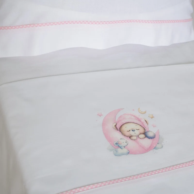 Juego de sábanas algodón cuna 450 blanco/rosa