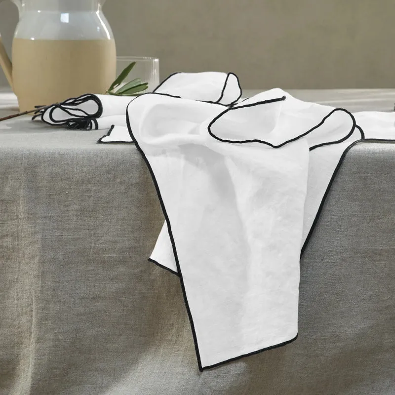 Servilletas de mesa con bourdon en lino blanco óptico