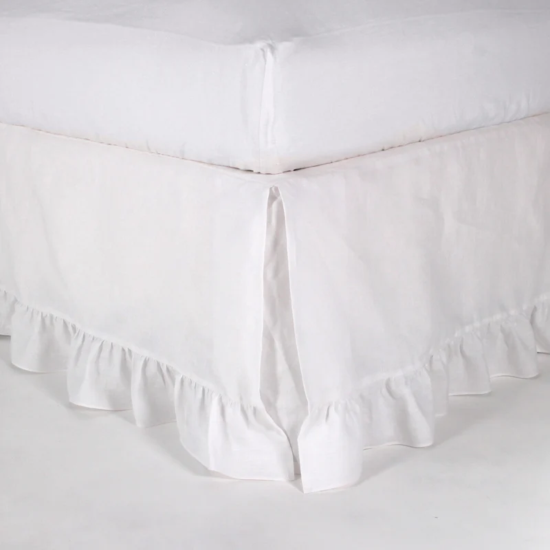 Cubre-sommier con volantes de lino blanco óptico