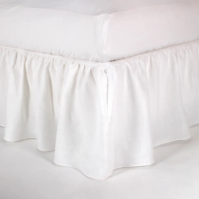 Cubre-sommier con frunces de lino blanco óptico