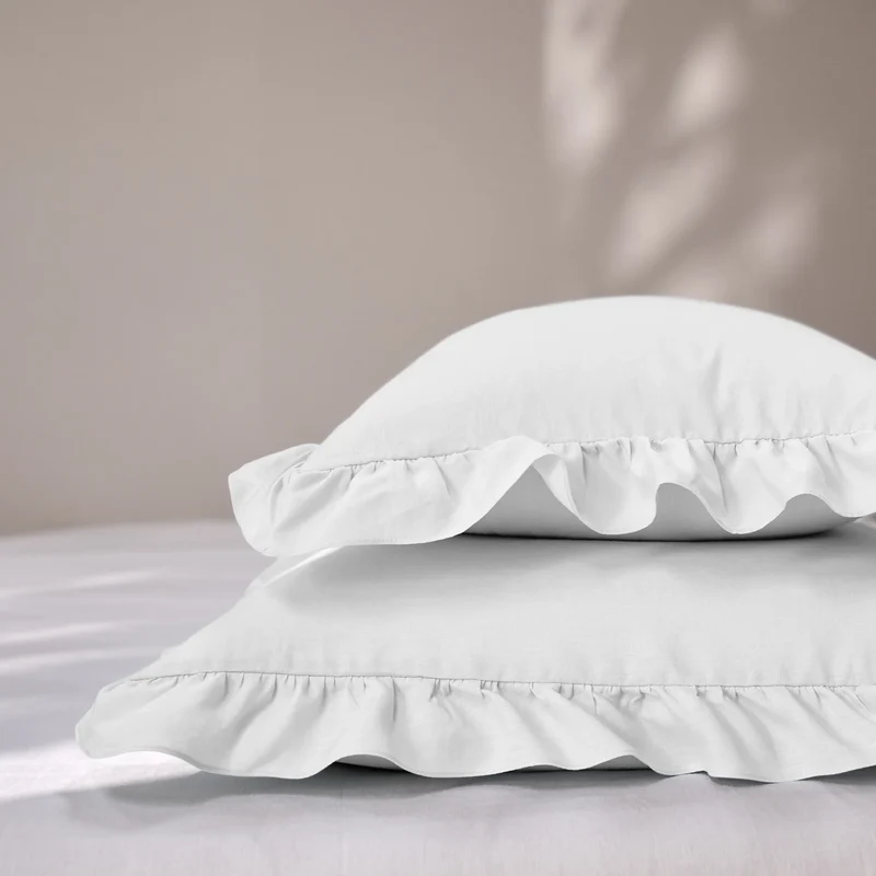 Lote de 2 fundas de almohada con volante de lino blanco óptico