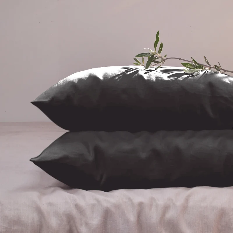 Lote de 2 fundas de almohada simples de lino tinta negra