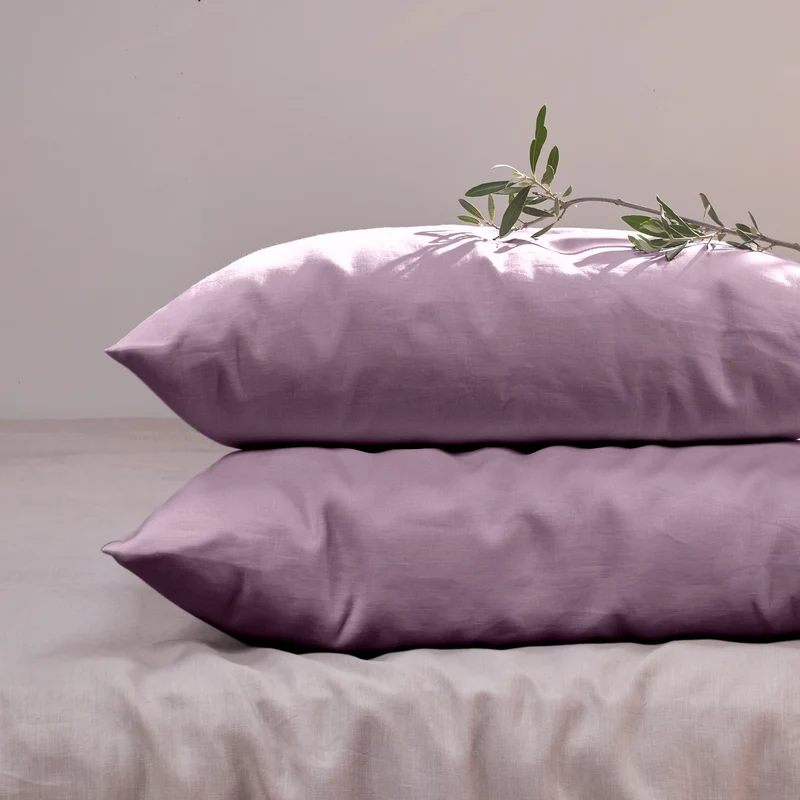 Lote de 2 fundas de almohada simples de lino lila