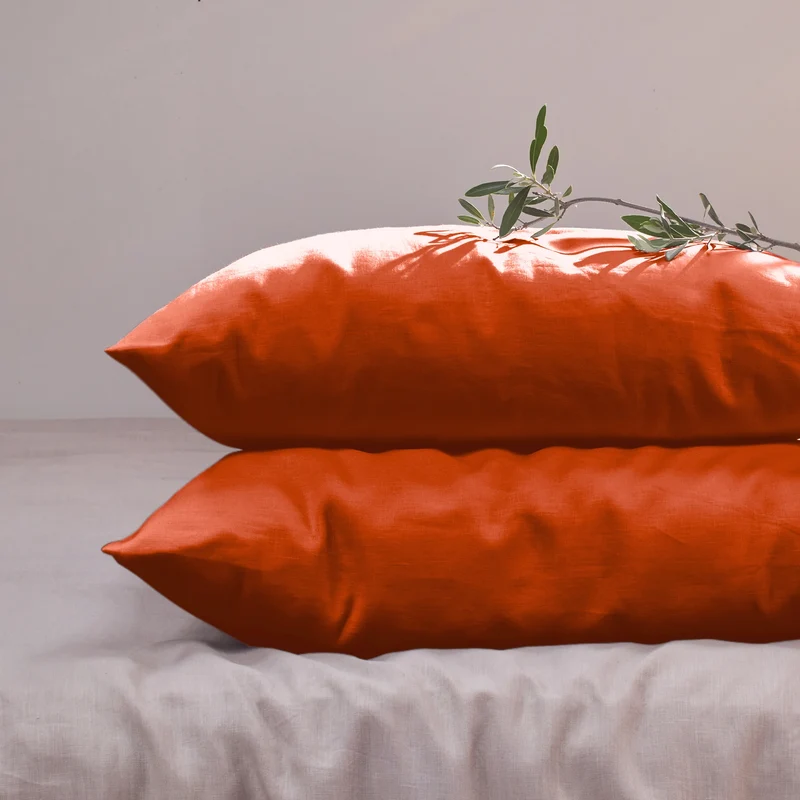 Lote de 2 fundas de almohada simples de lino coral