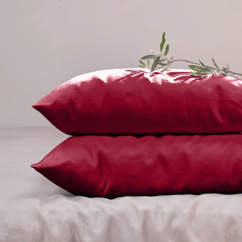 Lote de 2 fundas de almohada simples de lino burdeos