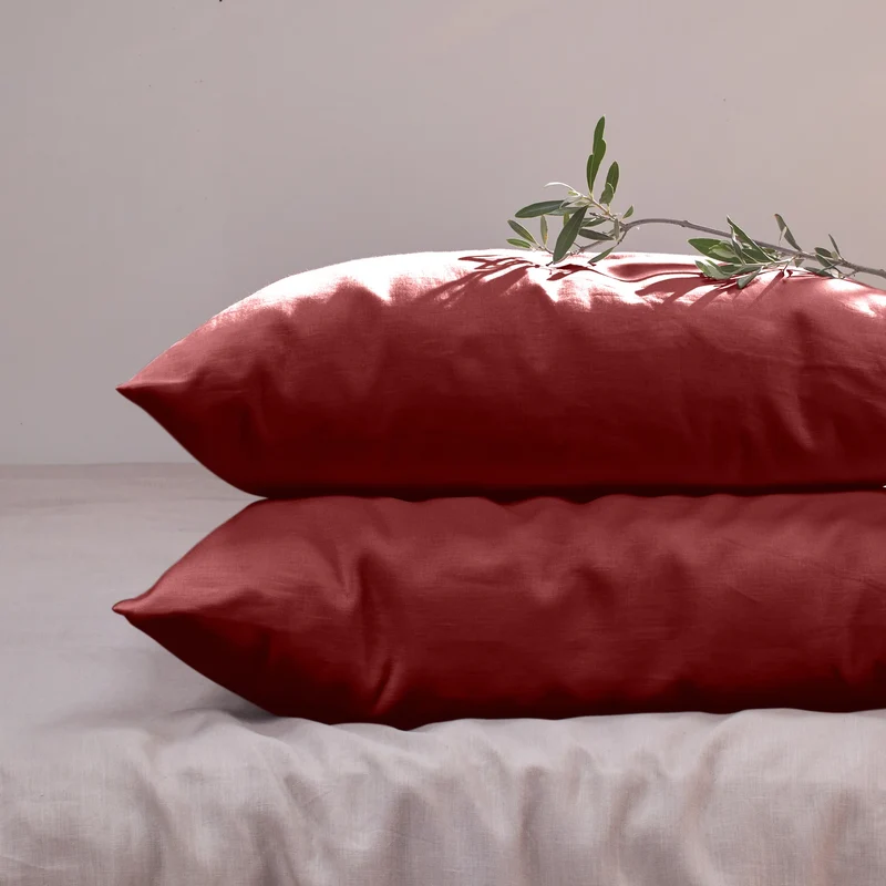 Lote de 2 fundas de almohada simples de lino ladrillo