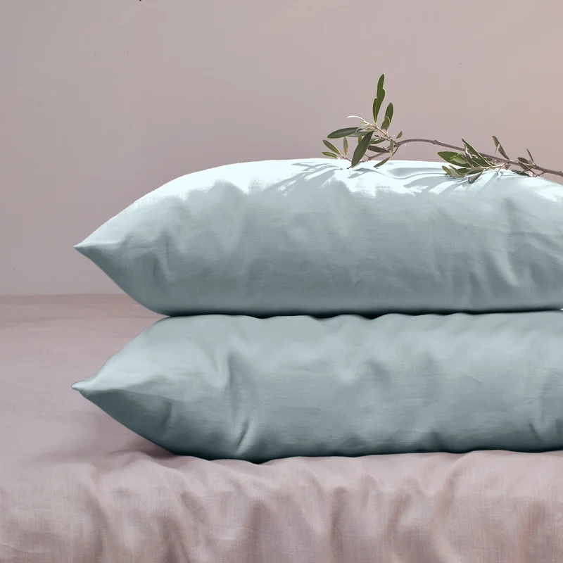 Lote de 2 fundas de almohada simples de lino azul glaciar