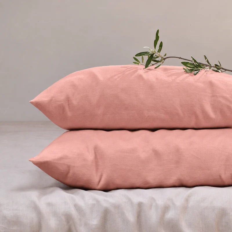 Lote de 2 fundas de almohada simples de lino rosa