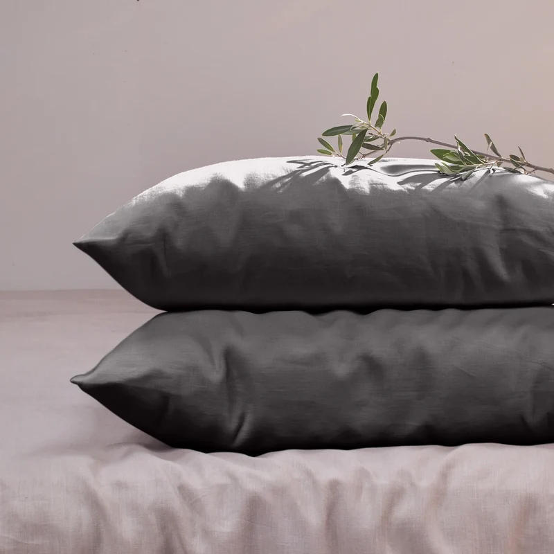 Lote de 2 fundas de almohada simples de lino gris plomo