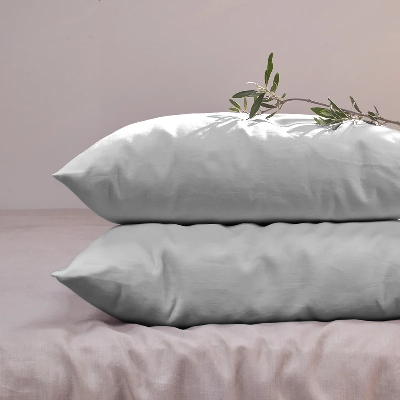 Lote de 2 fundas de almohada simples de lino gris mineral