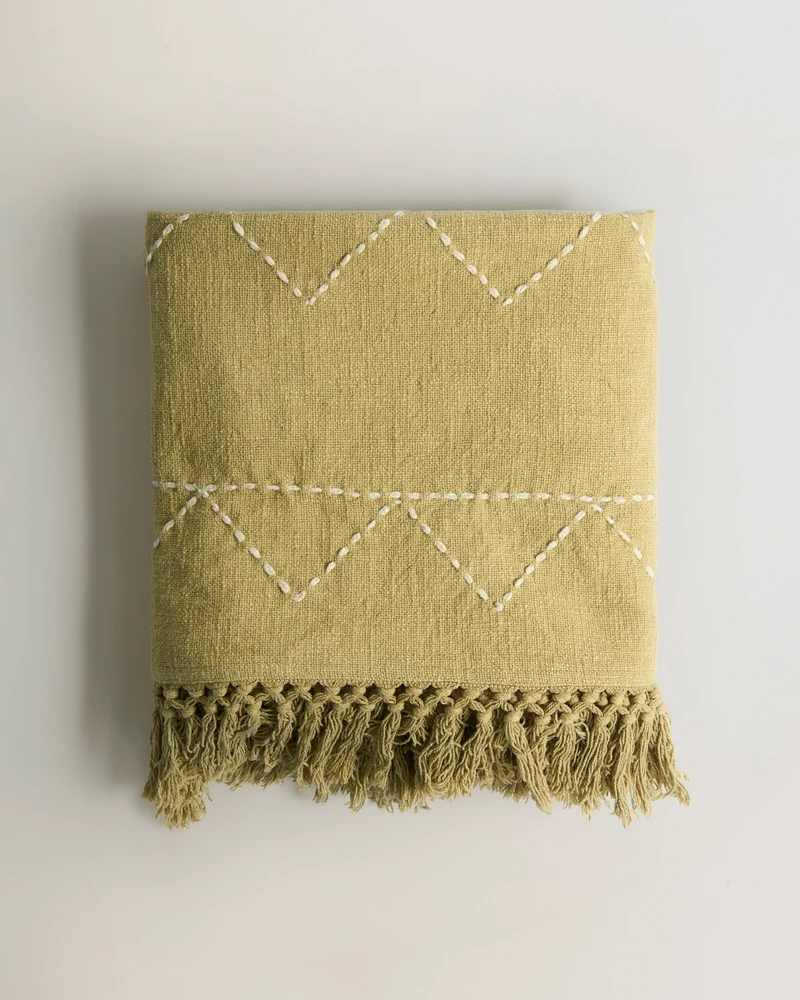 Plaid algodón kantha work verde
