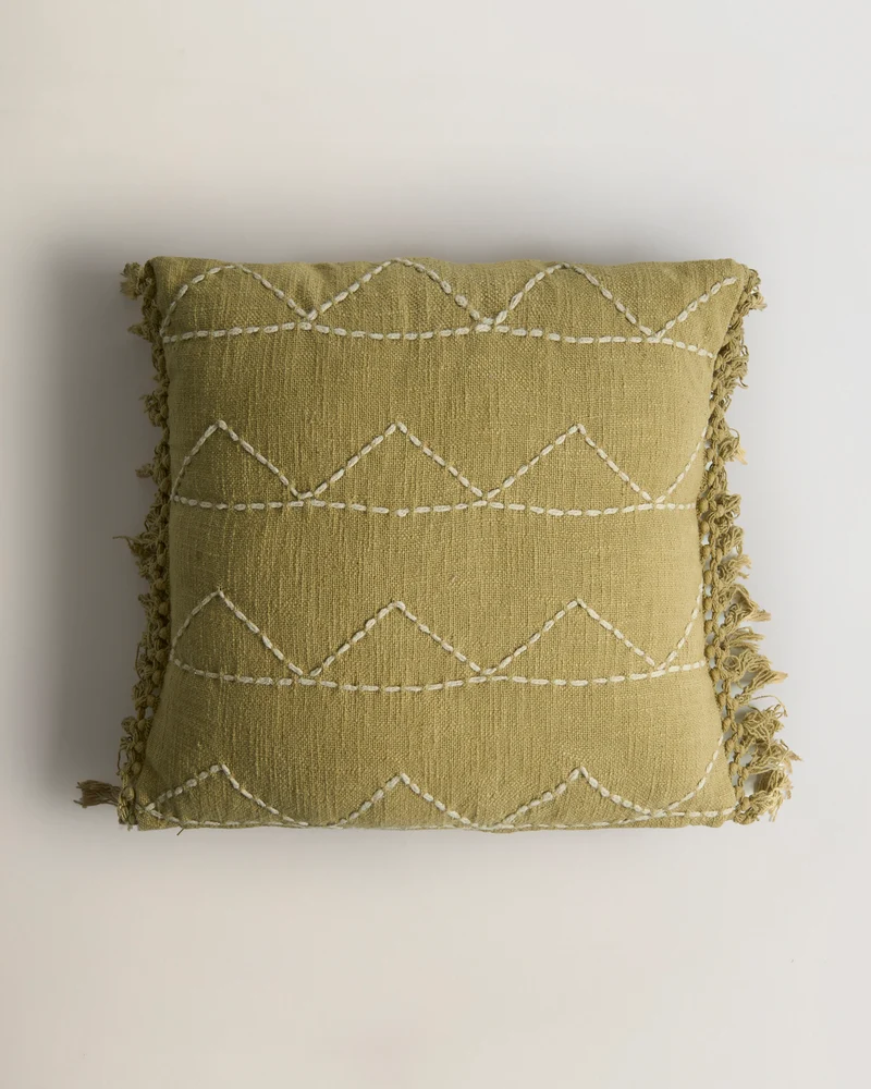 Cojín algodón kantha verde