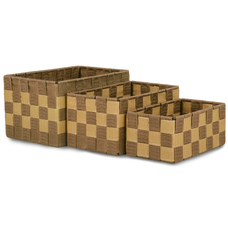 Pack de 3 Cajas de Almacenaje Decorativas- Marrón-Arena