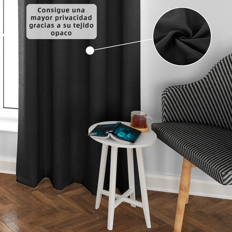 Cortinas Opacas, Blackout, Térmicas Aislantes del Frio y del Calor- Negro