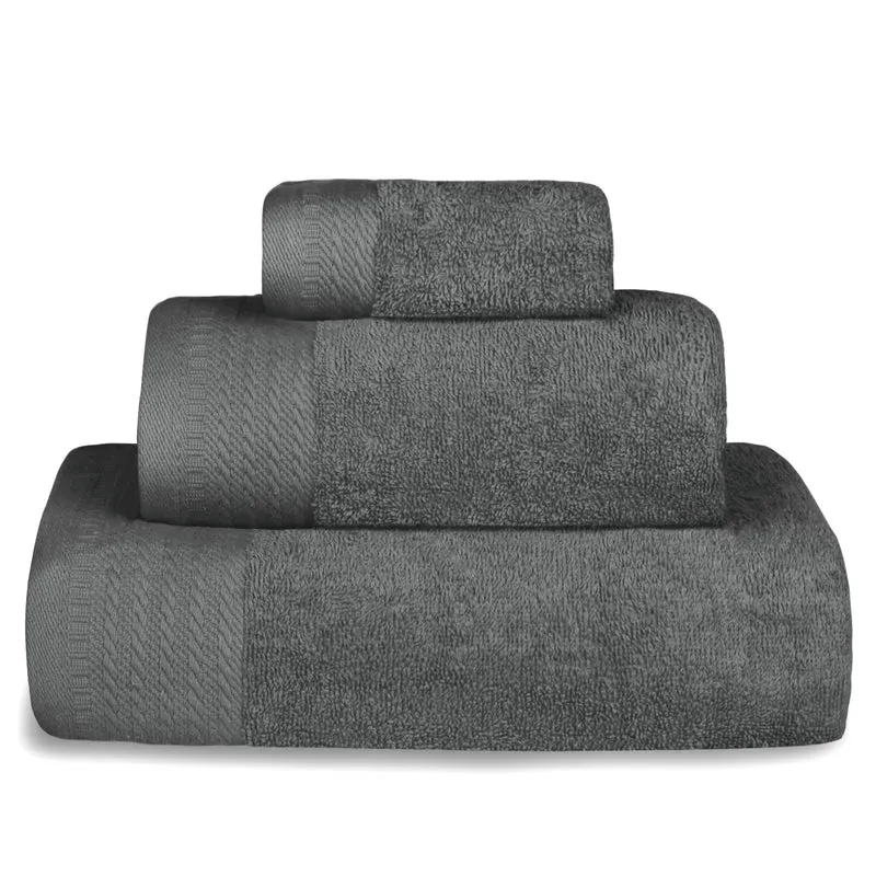 Juego de Toallas 100% Algodón de 500gsm. 1Baño+1Mano+1Bide, Gris Oscuro