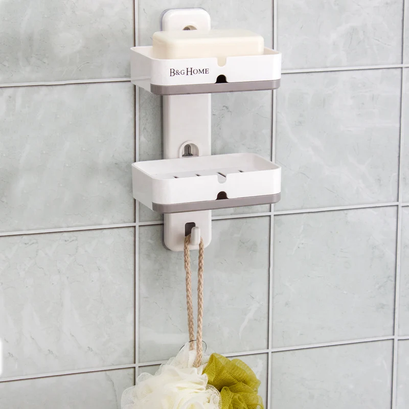 Jabonera con Ventosa Doble de Baño con Escurridor Extraíble