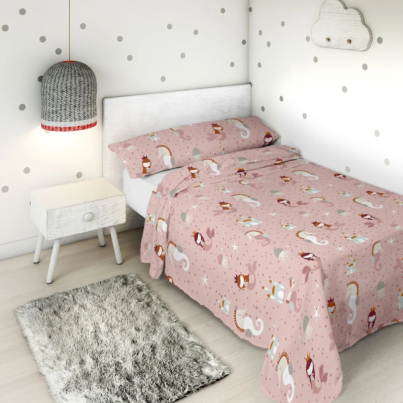 JUEGO SÁBANAS ESTAMPADAS INFANTIL SEAHORSE B 100% ALGODÓN