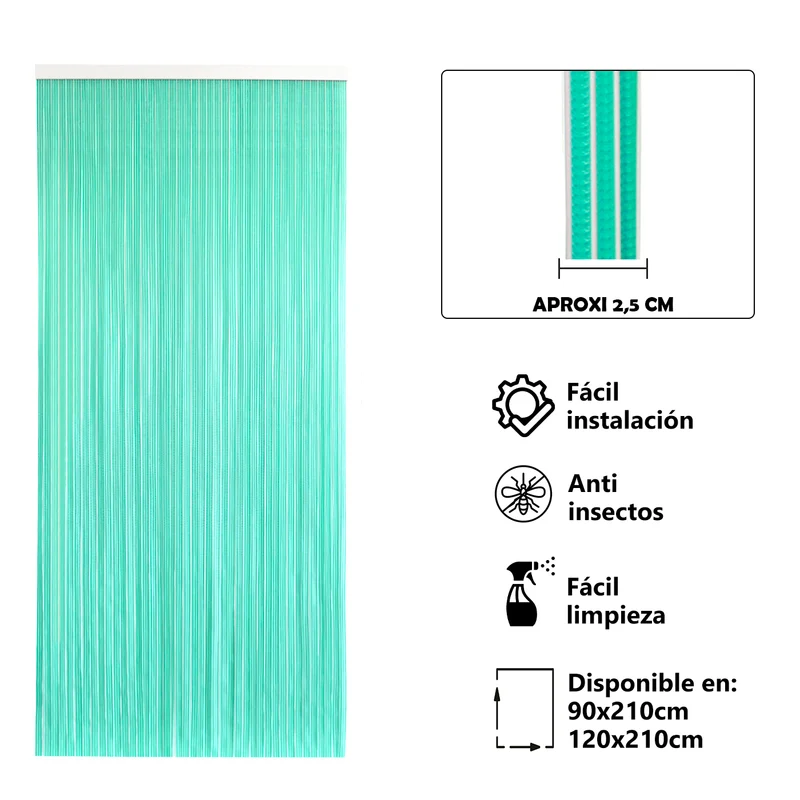 Cortina para Puerta Tiras PVC 210x120cm - Modelo Tosca - Verde+ Filo Blanco P12